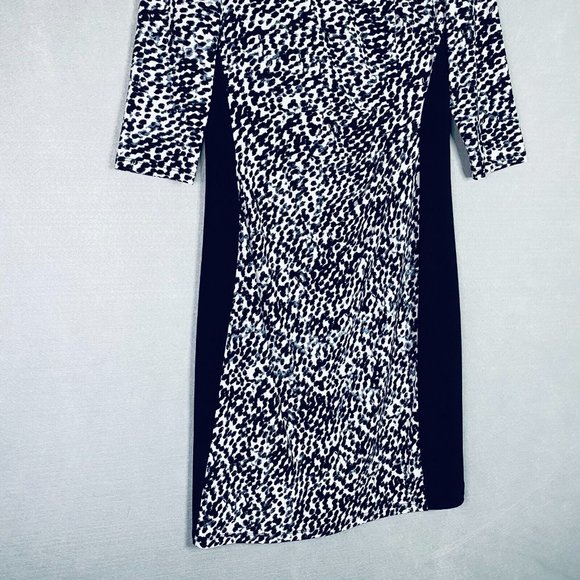 Slimming Lauren Ralph Lauren Dress 12 Black Stretch Leopard Print 3/4 Sleeve - Picture 2 of 12